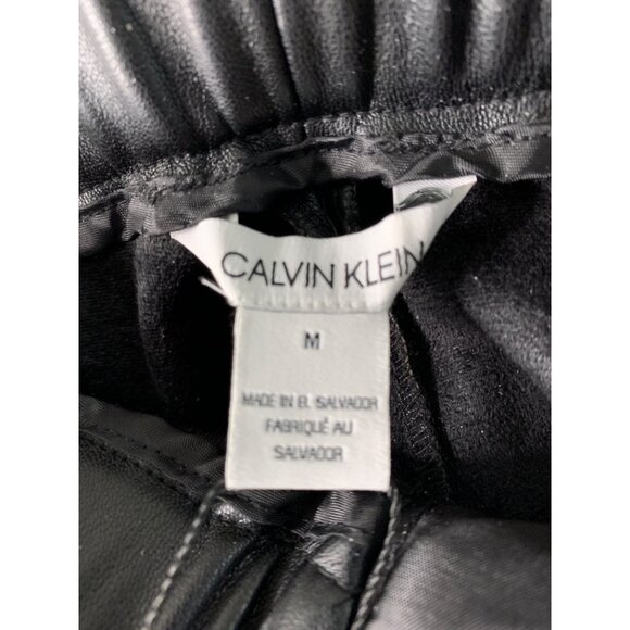 Calvin Klein Faux Leather Jogger Pants Black Size M Elastic Waist Relax Fit 8019 - Picture 3 of 9